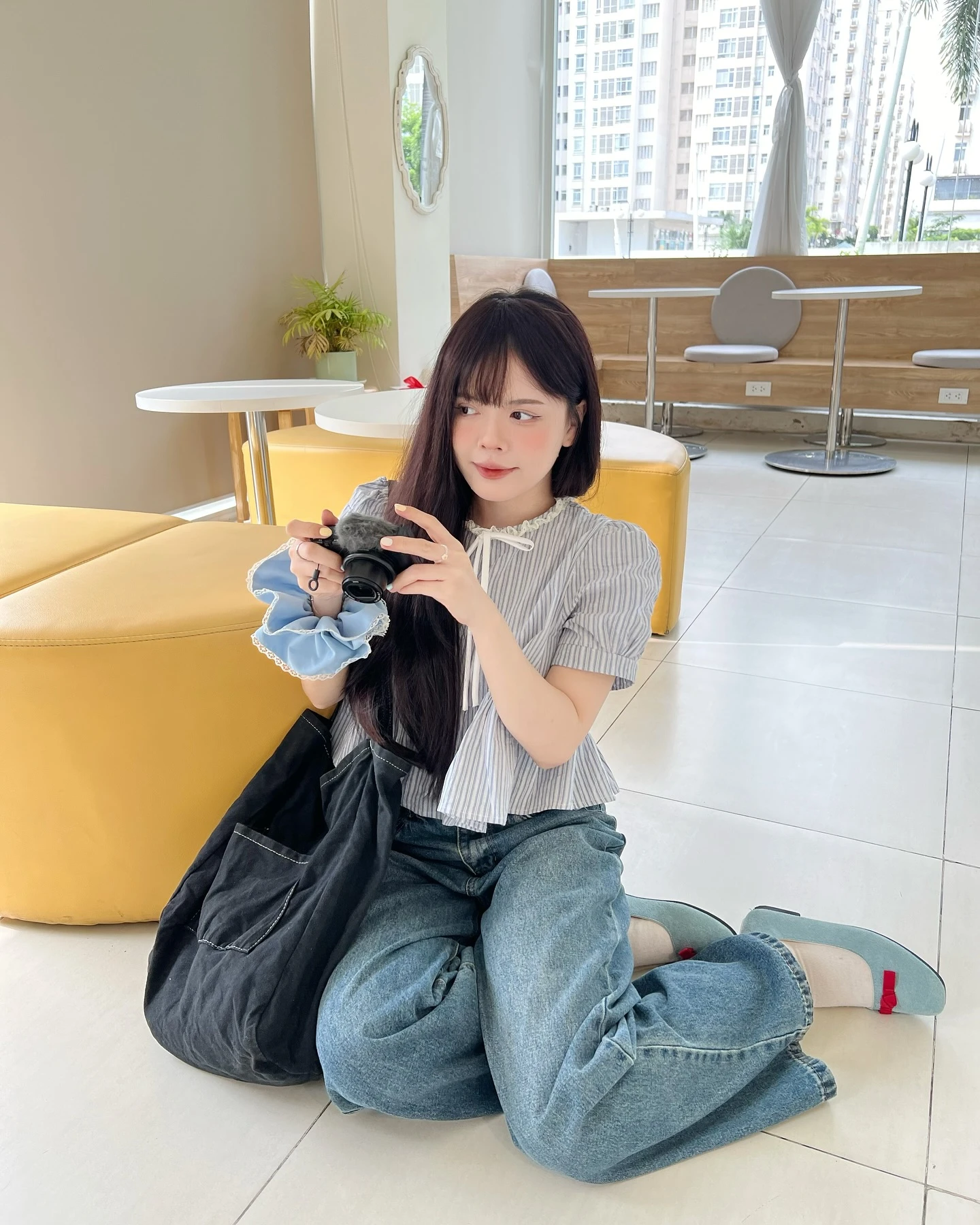 Áo babydoll sọc xanh