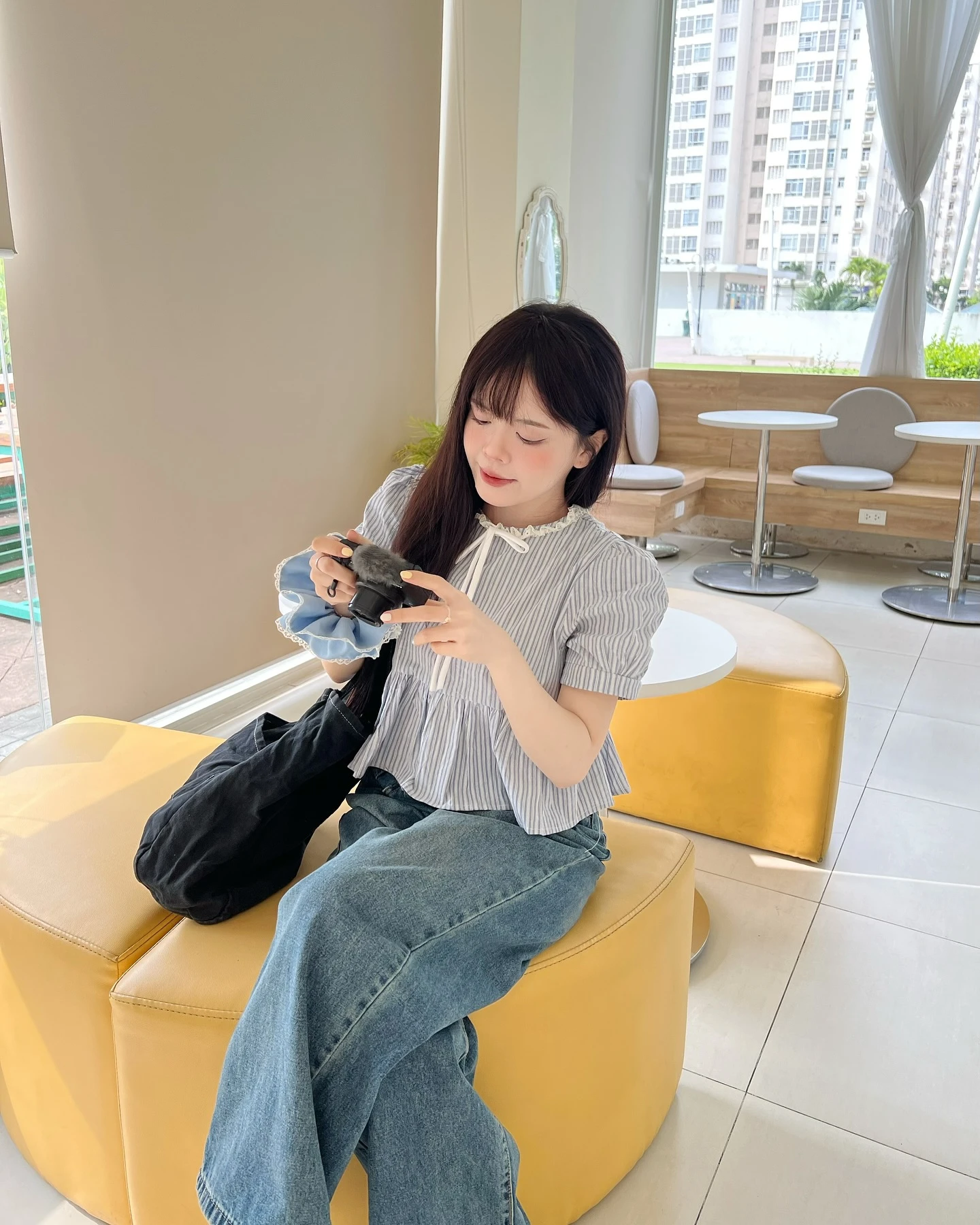 Áo babydoll sọc xanh