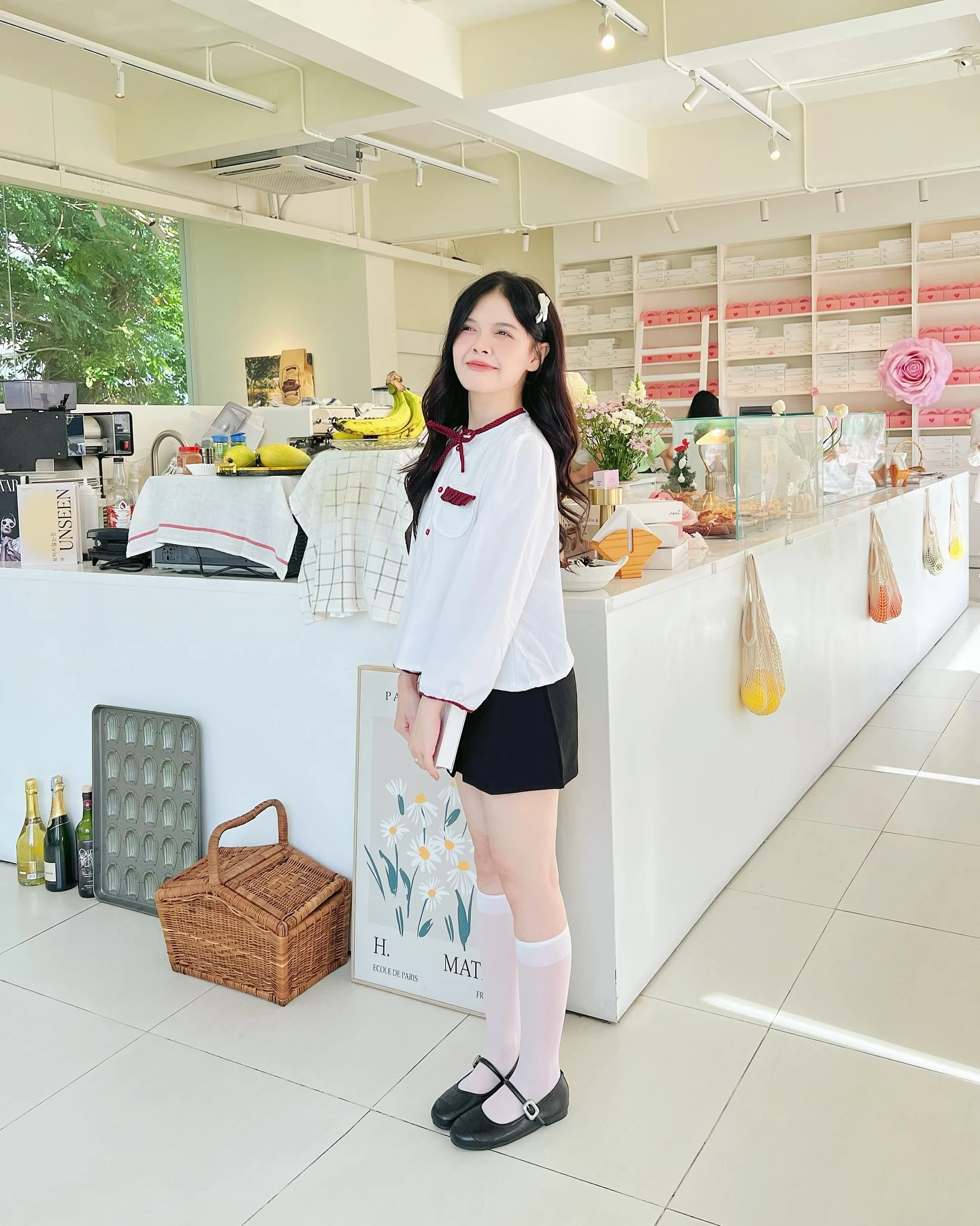 Áo babydoll sơ mi trắng phối caro đỏ