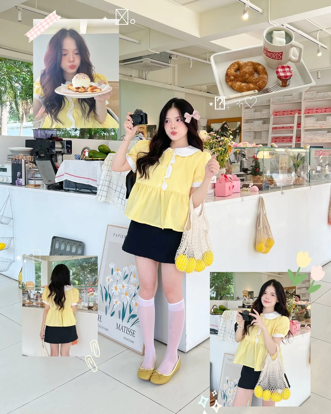 Áo babydoll vàng bèo phối trắng