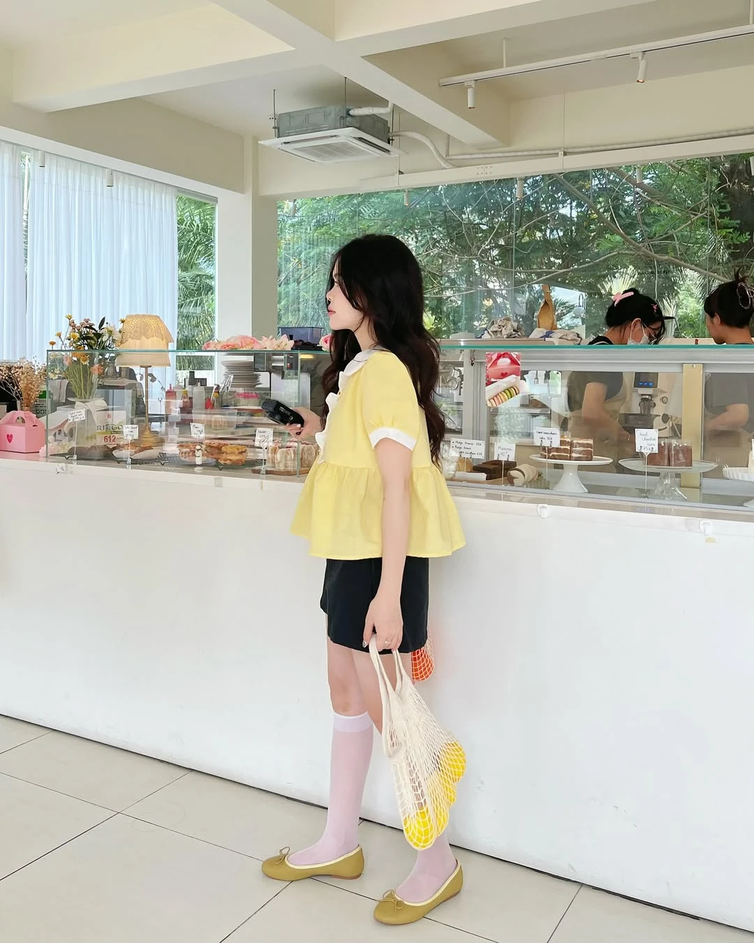 Áo babydoll vàng bèo phối trắng