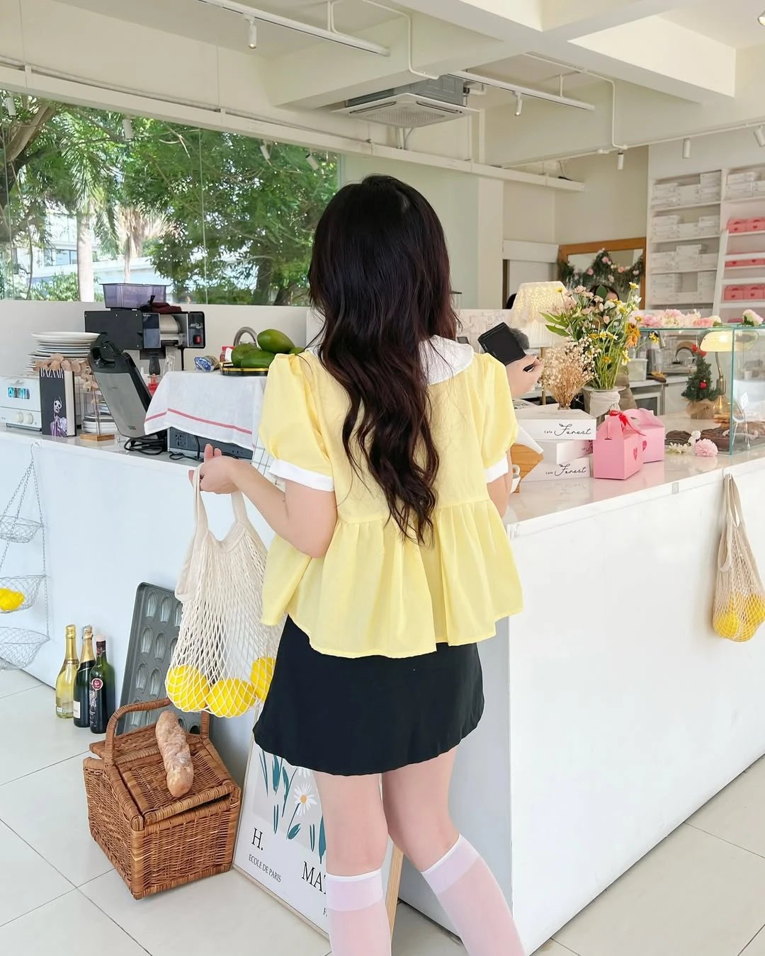 Áo babydoll vàng bèo phối trắng