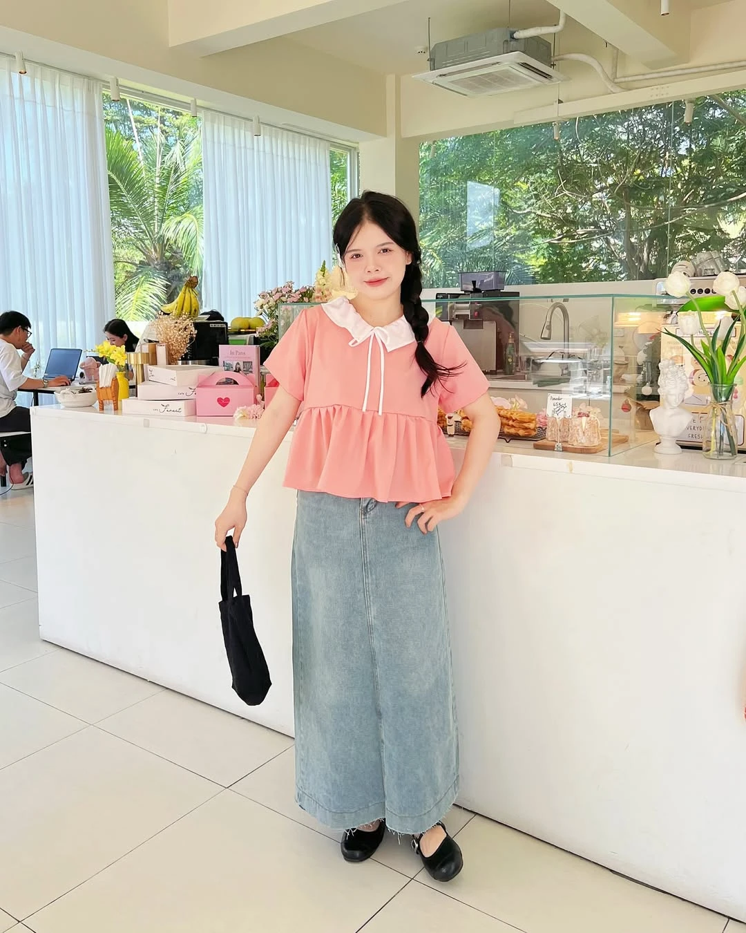 Áo babydoll hồng bèo phối trắng