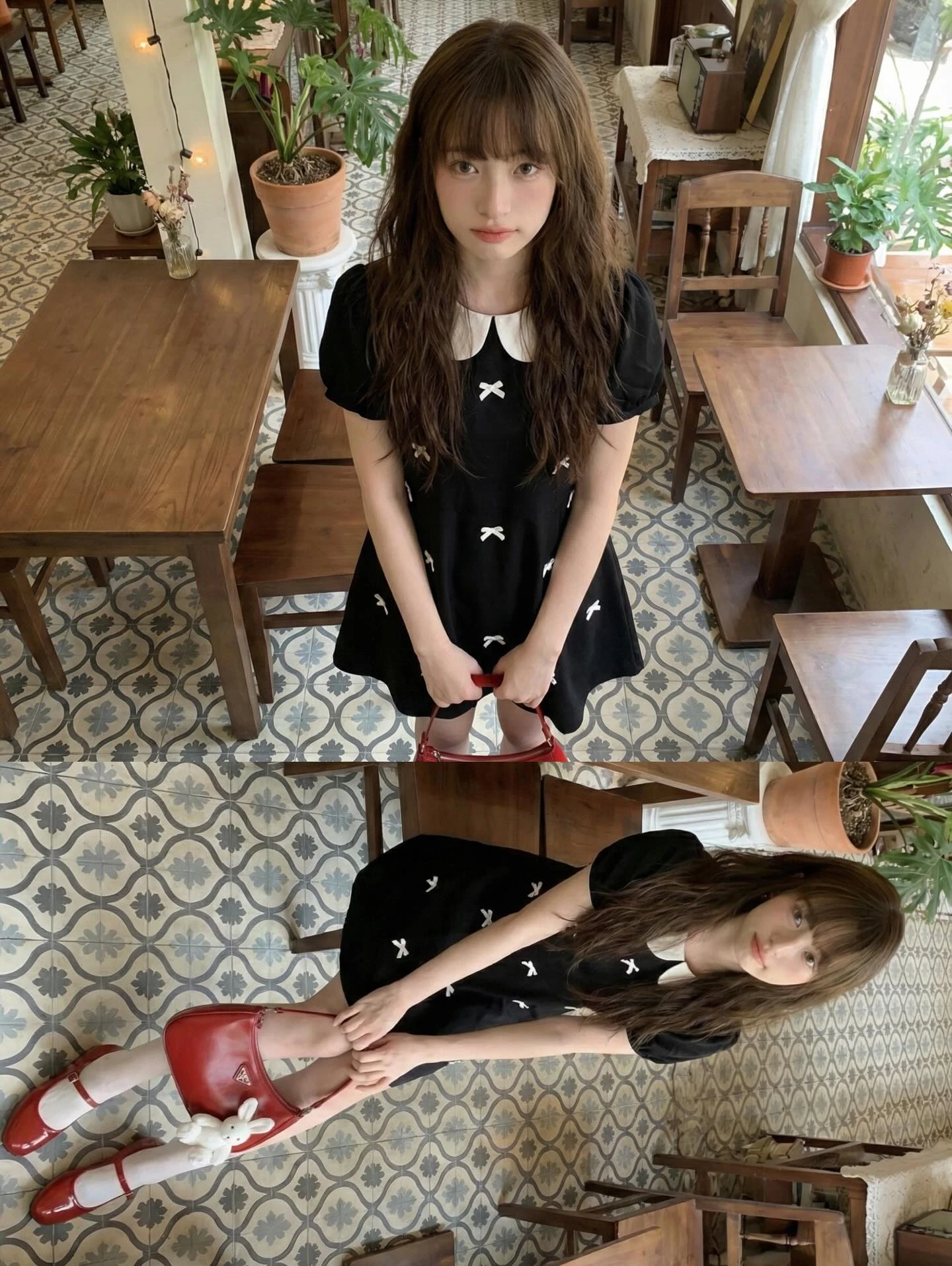 Đầm babydoll đen full nơ