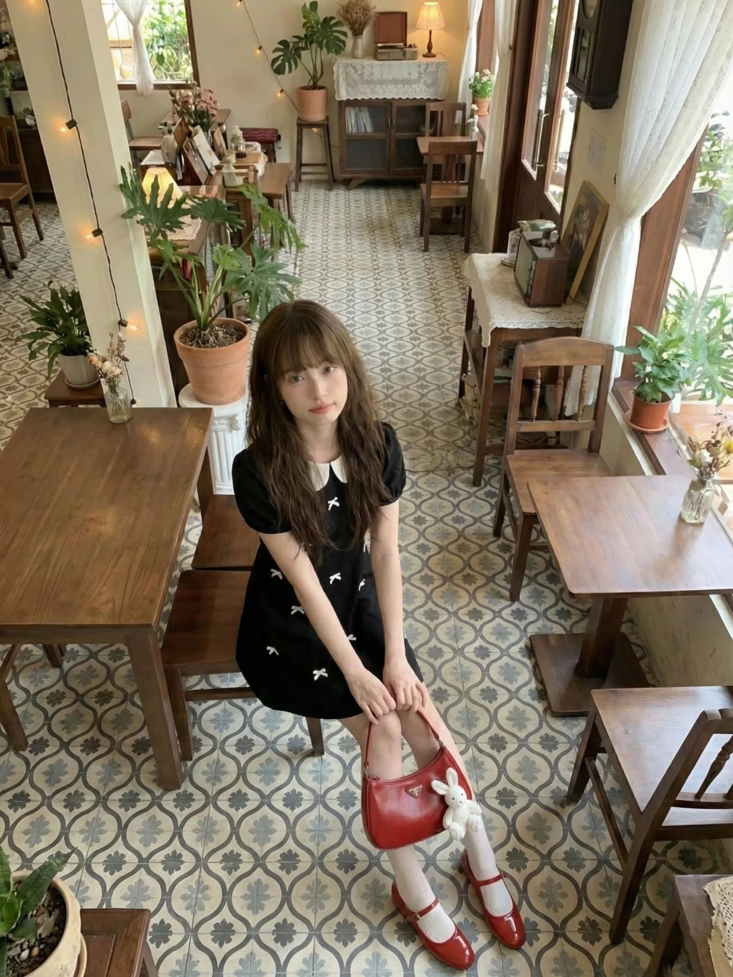 Đầm babydoll đen full nơ