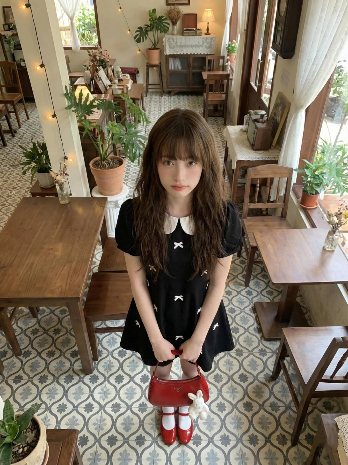 Đầm babydoll đen full nơ