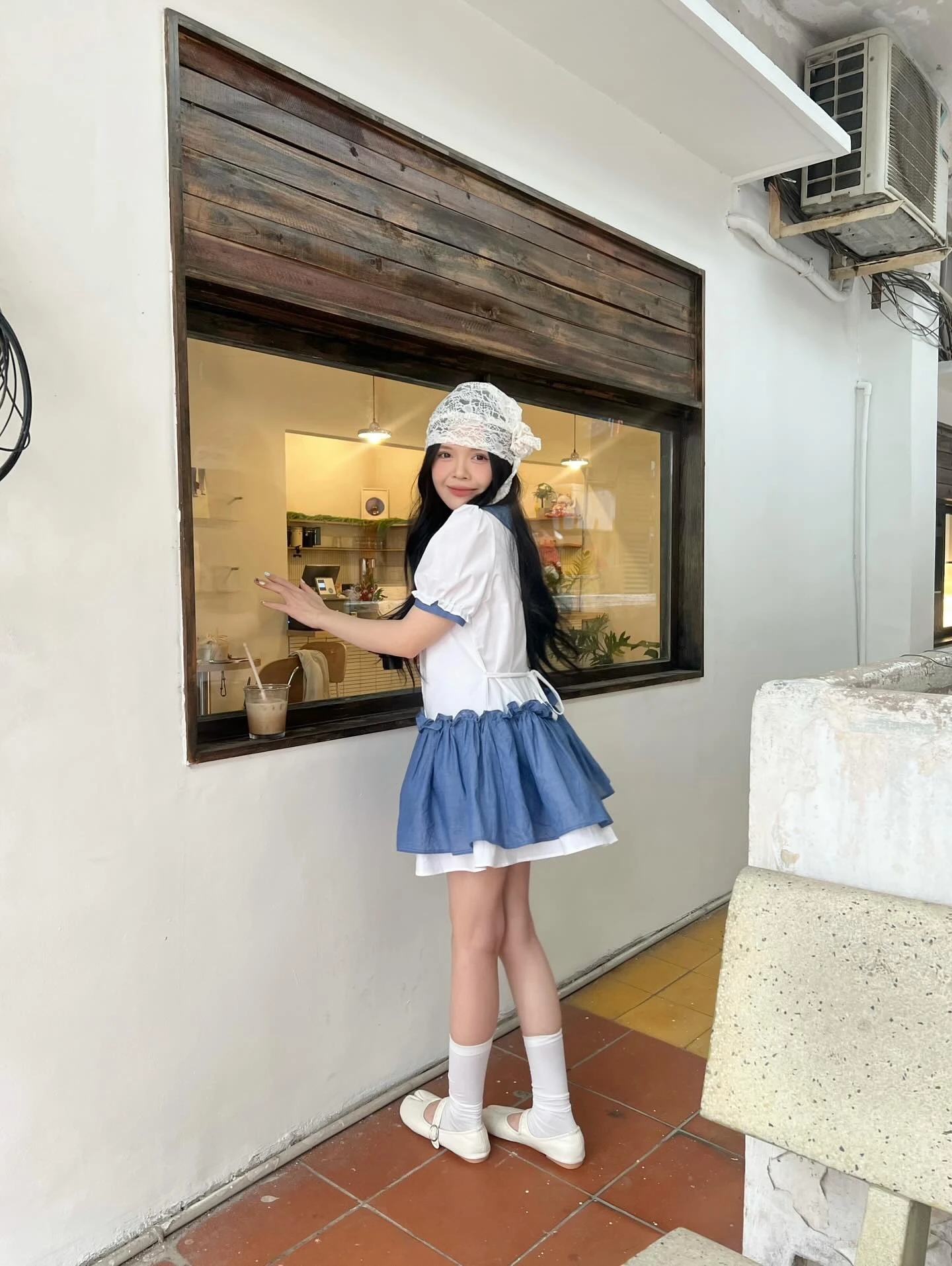 Đầm babydoll sơ mi phối tùng xanh caro 2 lớp