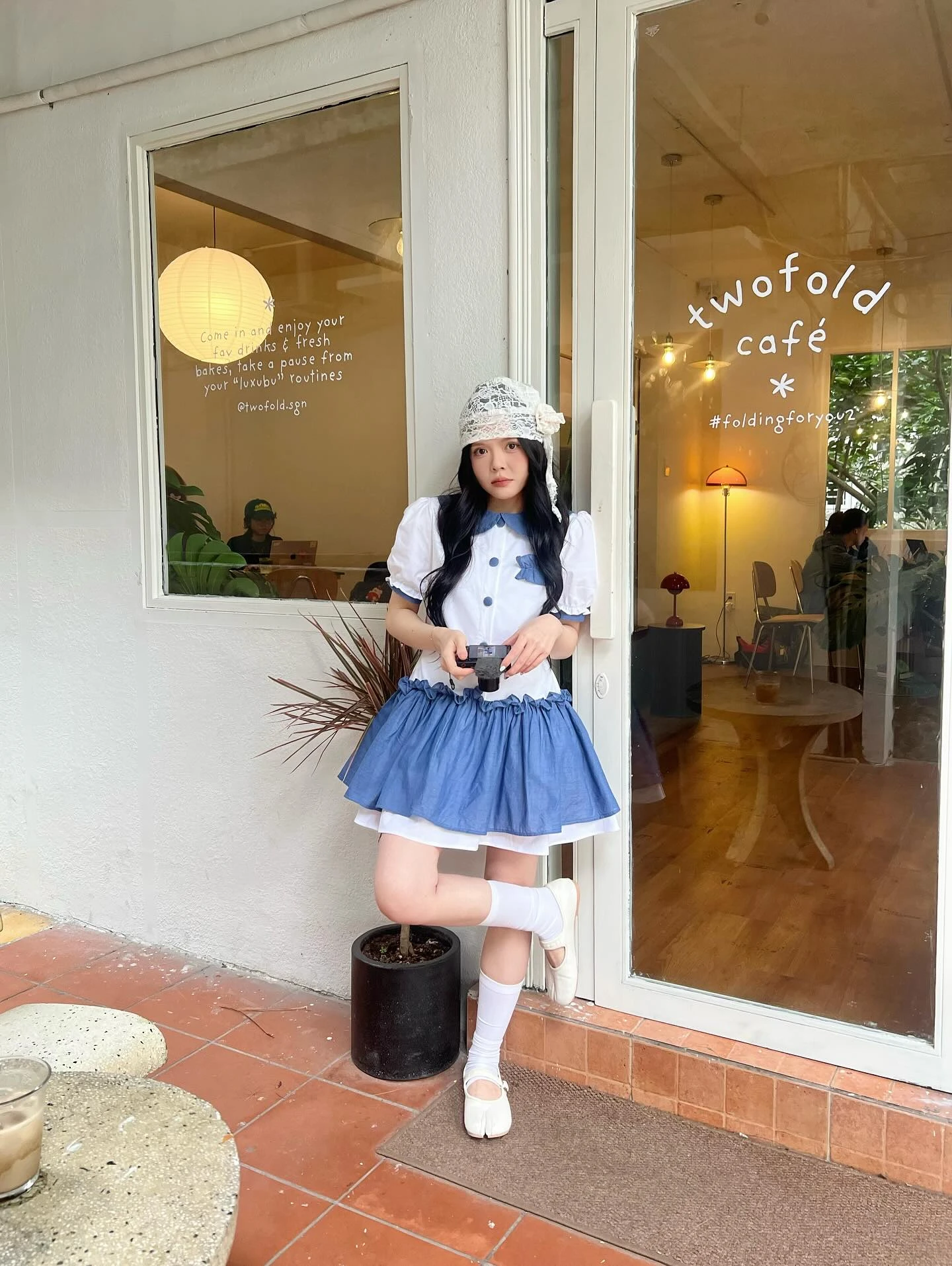 Đầm babydoll sơ mi phối tùng xanh caro 2 lớp