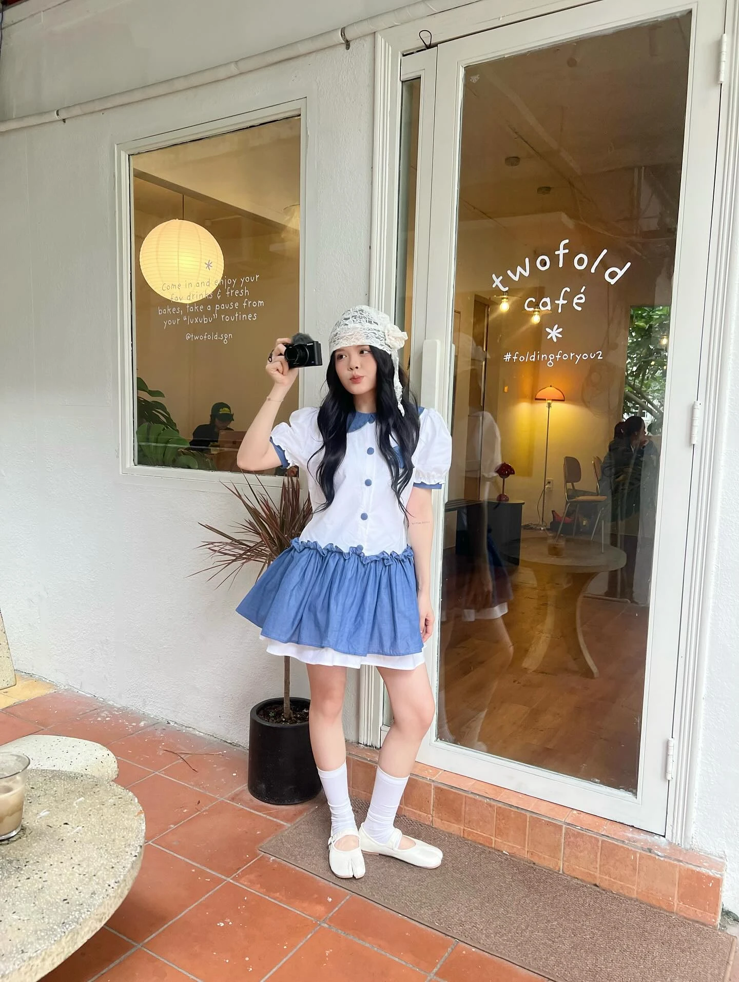 Đầm babydoll sơ mi phối tùng xanh caro 2 lớp