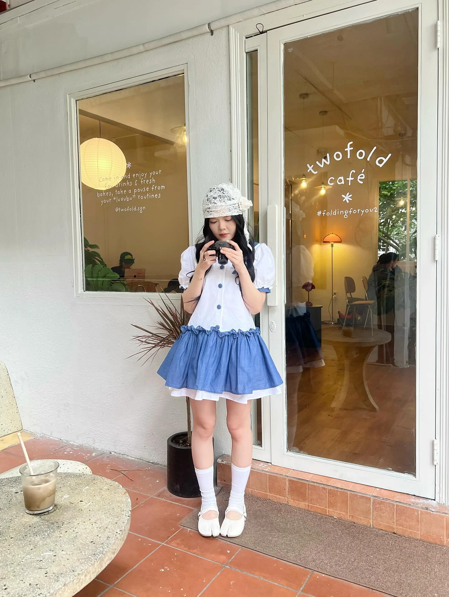 Đầm babydoll sơ mi phối tùng xanh caro 2 lớp