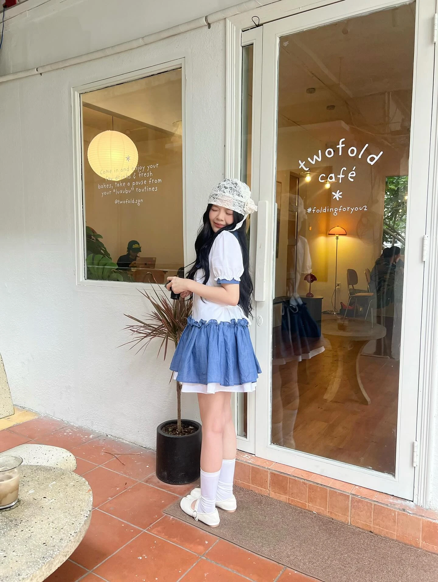 Đầm babydoll sơ mi phối tùng xanh caro 2 lớp