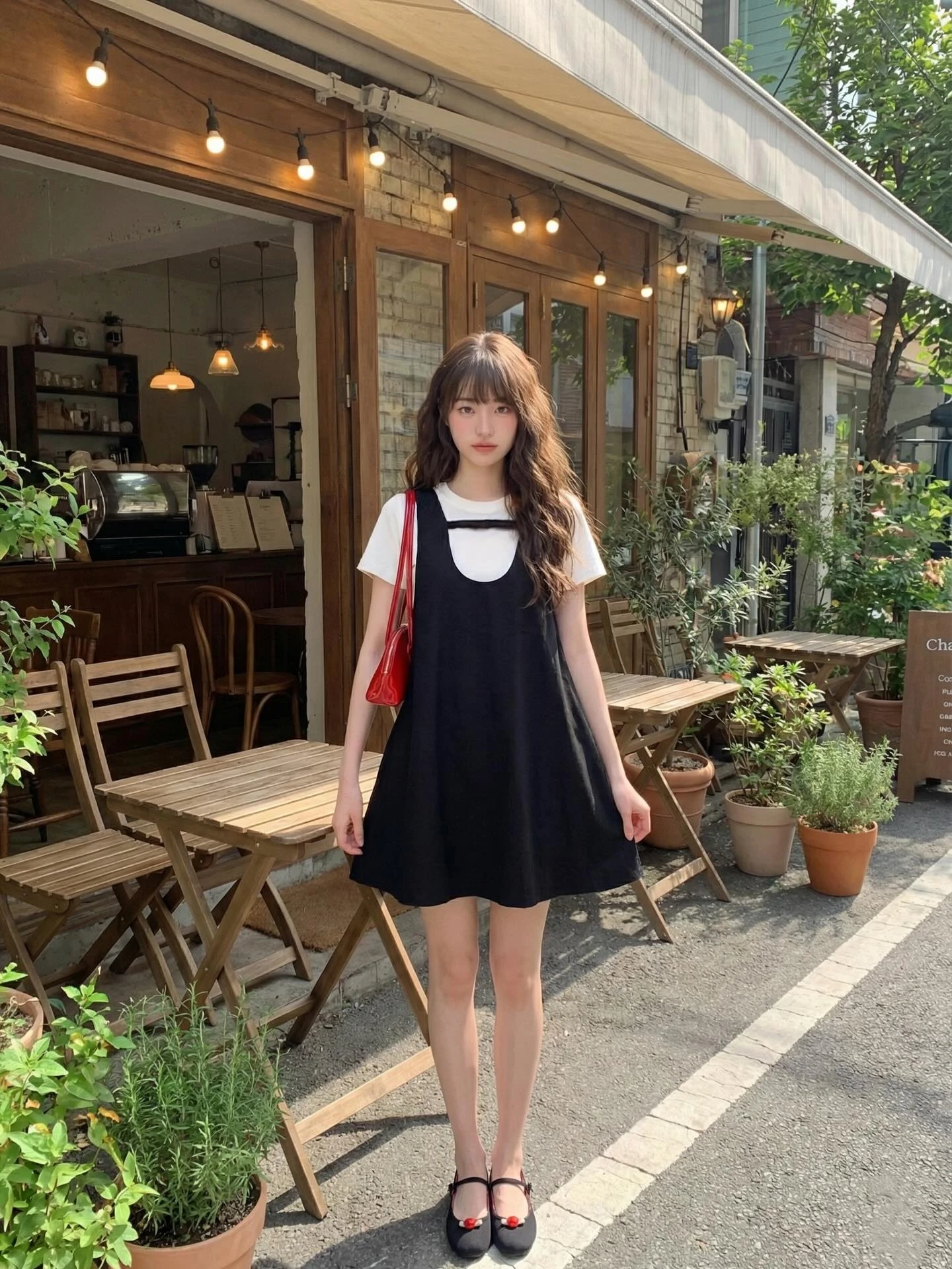 Set babydoll yếm đen phối kem