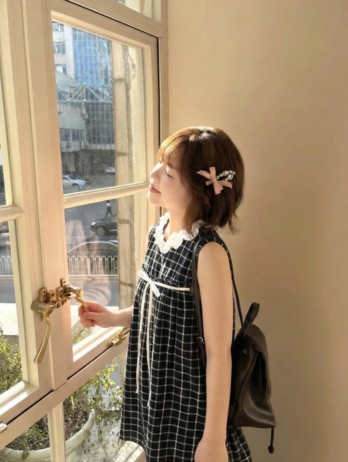 Đầm babydoll sát nách caro đen