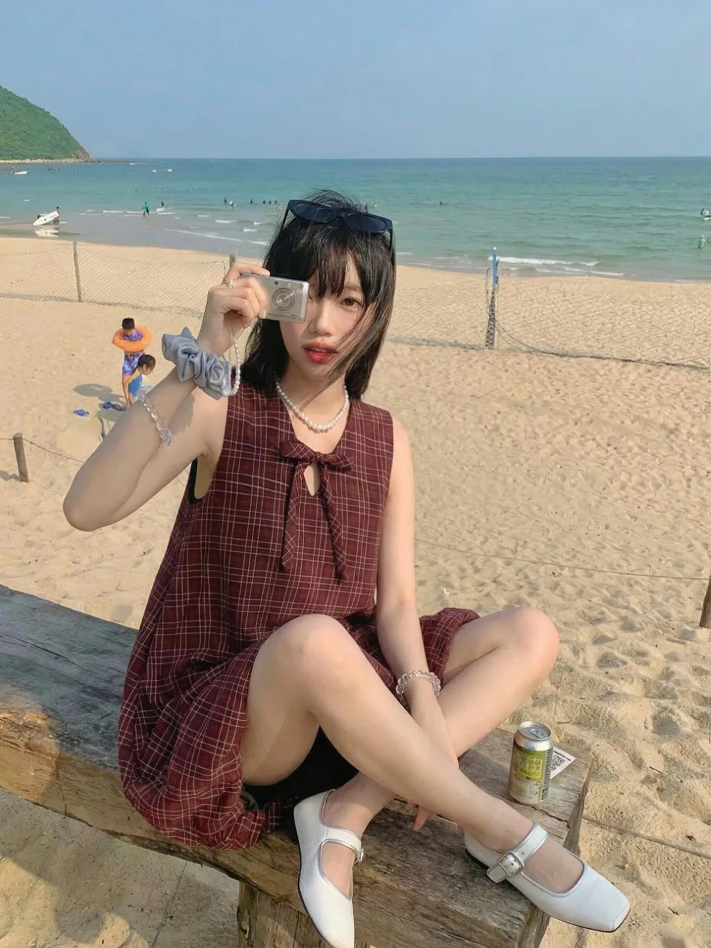 Đầm babydoll yếm caro đỏ tùng bí