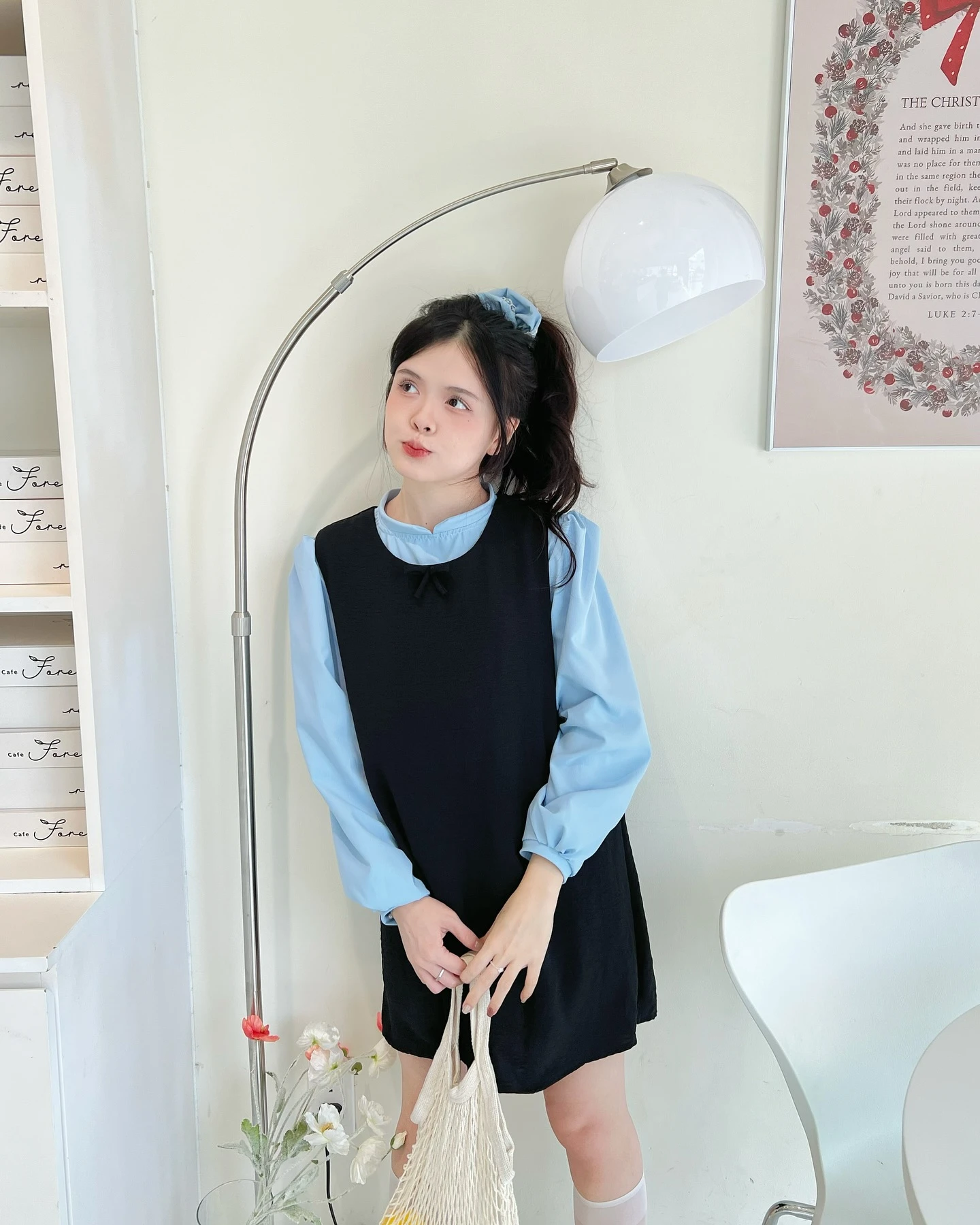 Set babydoll yếm đen phối áo xanh tay dài