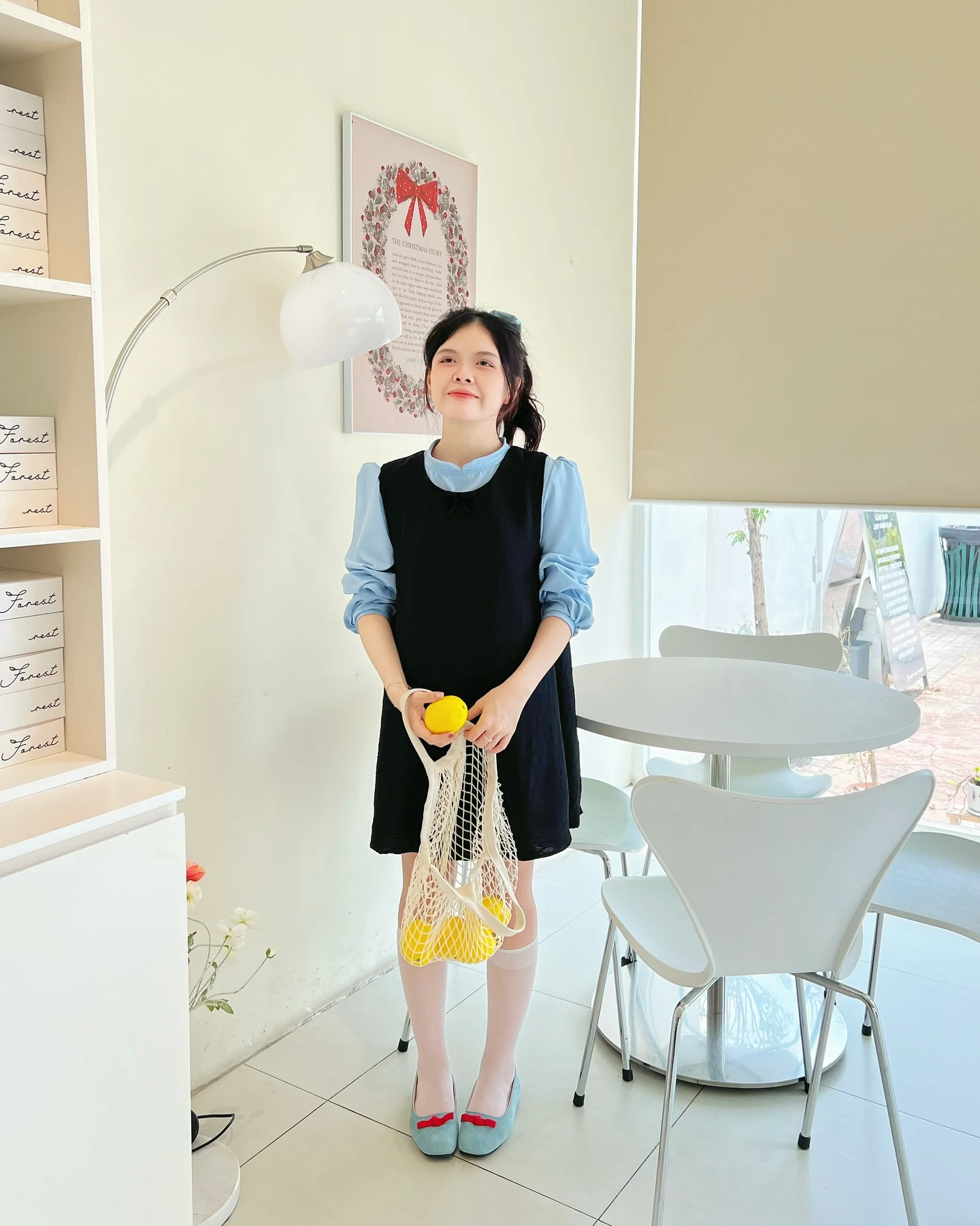 Set babydoll yếm đen phối áo xanh tay dài