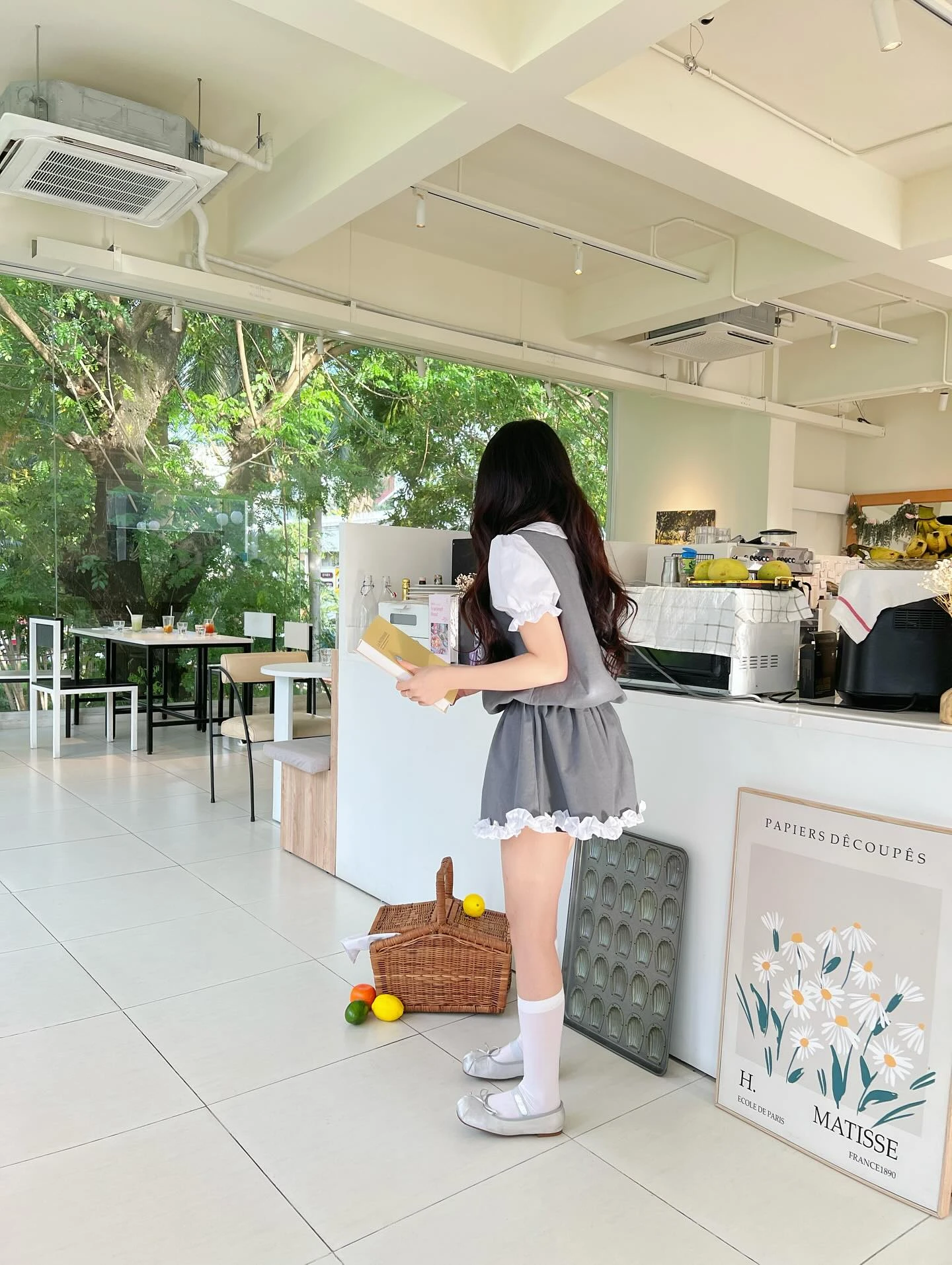 Set babydoll xám phối cổ, tay trắng bo chun kèm bảo hộ