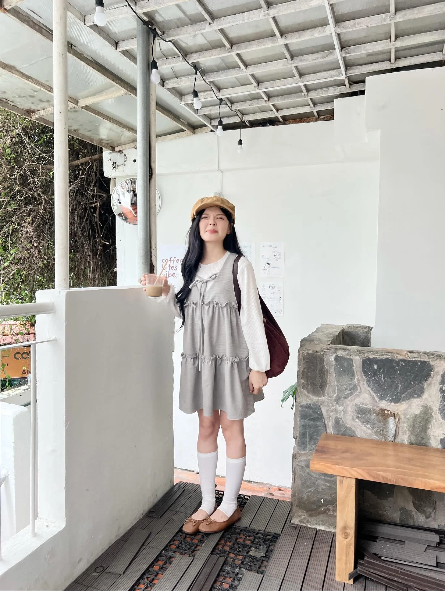 Set babydoll áo thun tay dài yếm 3 tầng