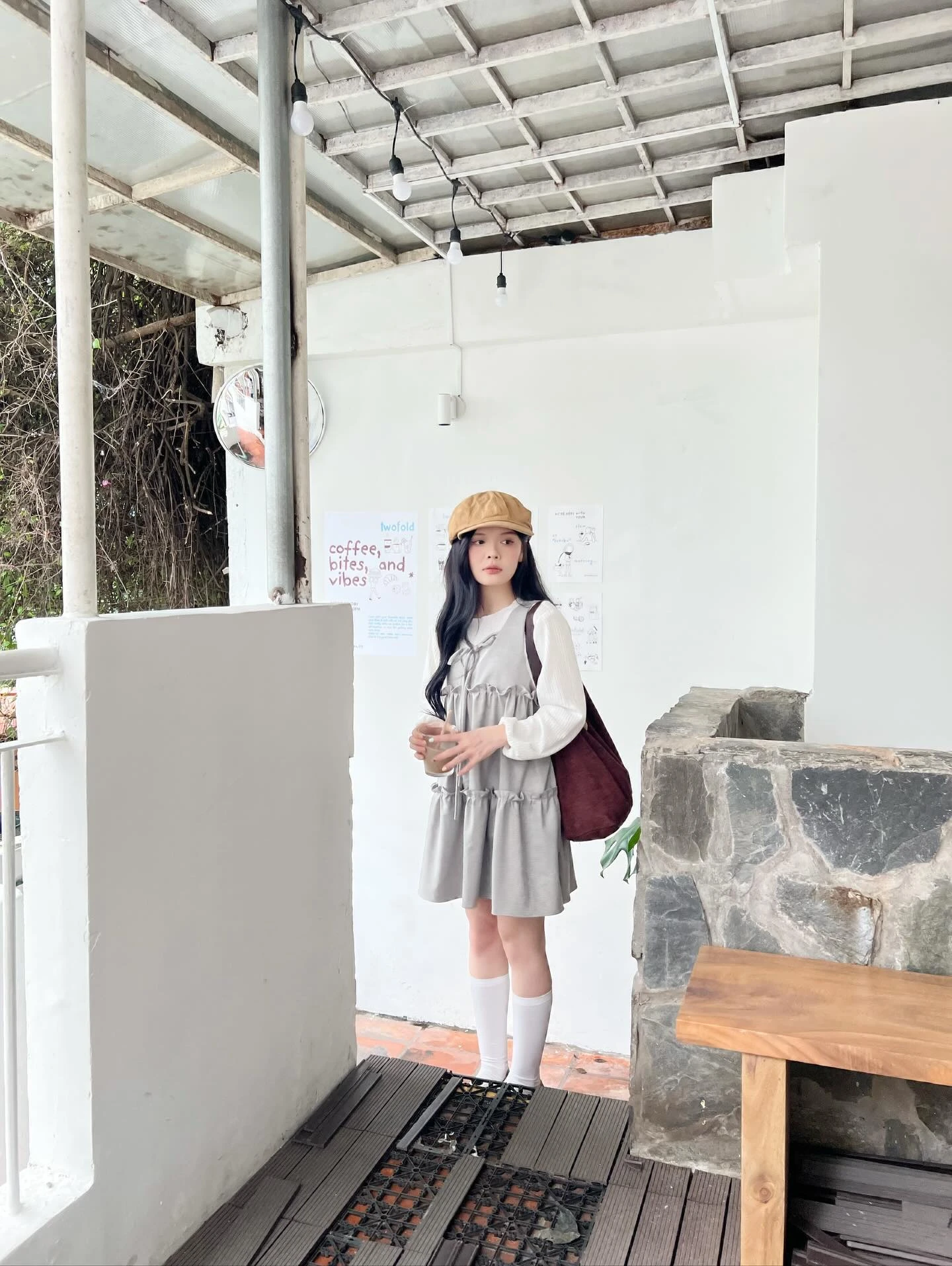 Set babydoll áo thun tay dài yếm 3 tầng