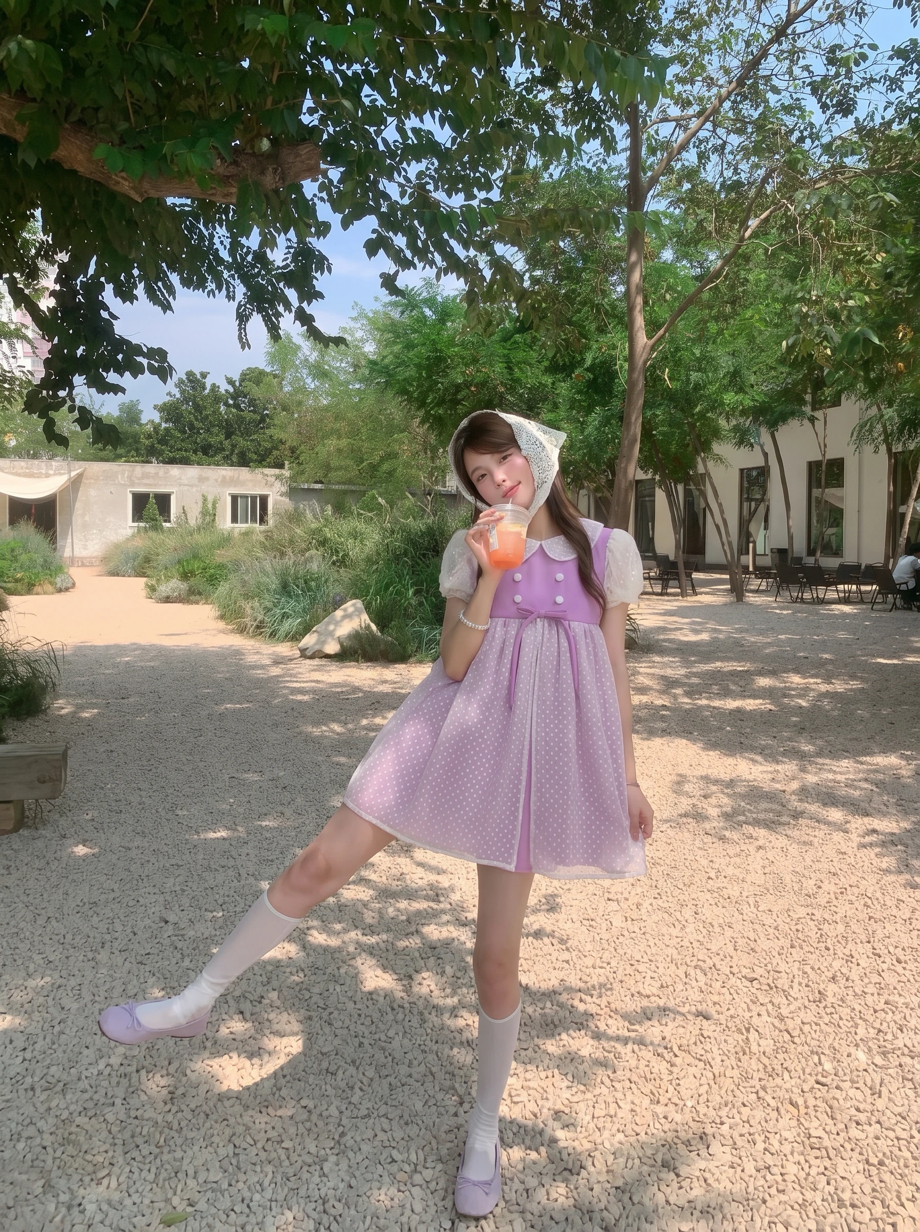 Đầm babydoll tím phối ren