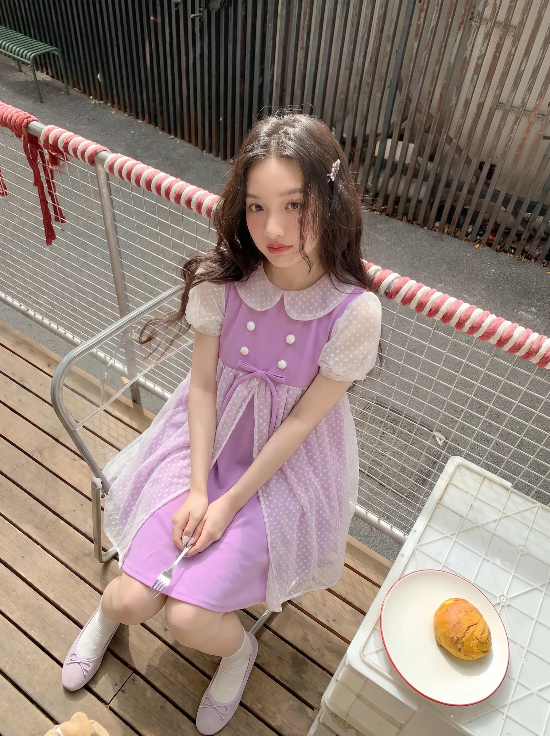 Đầm babydoll tím phối ren