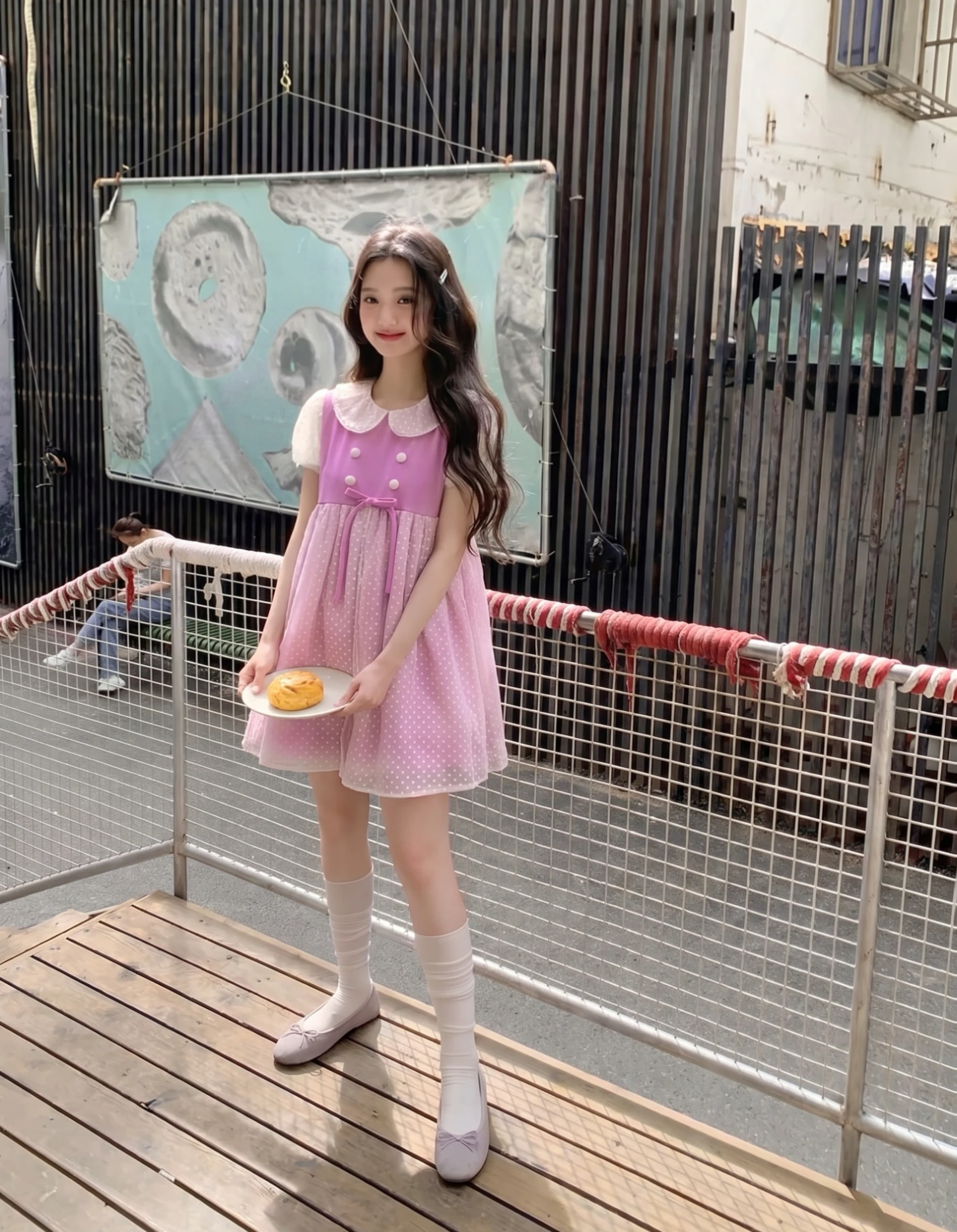 Đầm babydoll tím phối ren