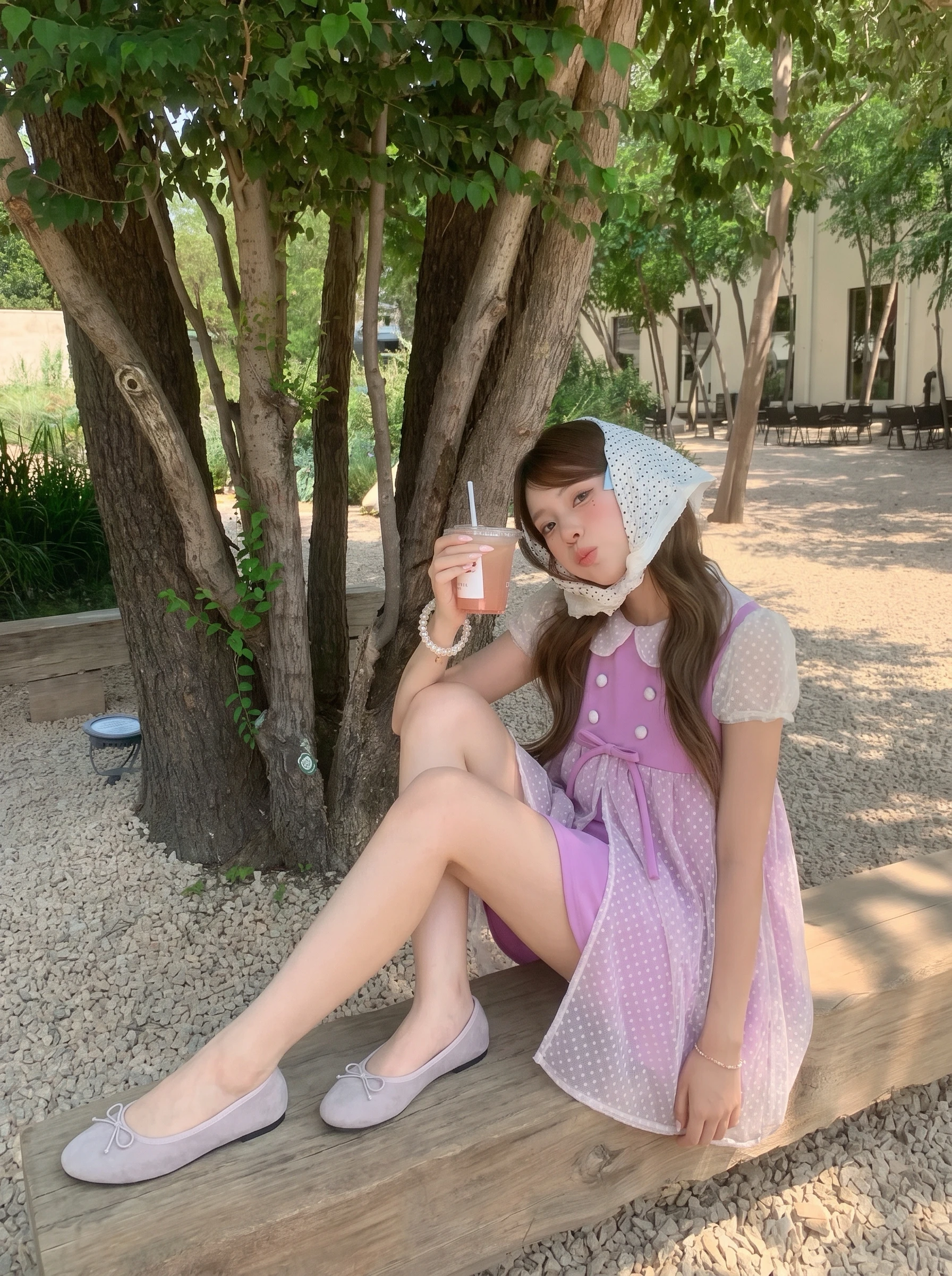Đầm babydoll tím phối ren
