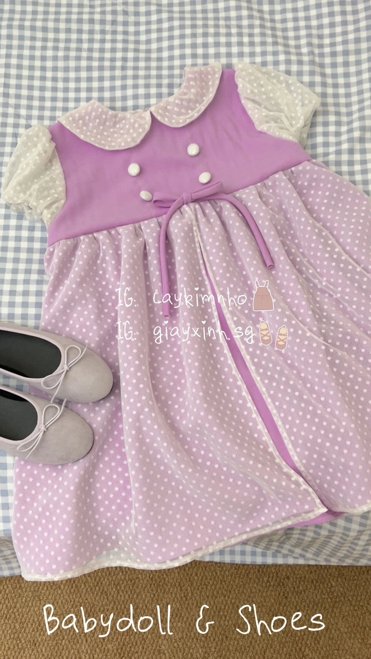 Đầm babydoll tím phối ren