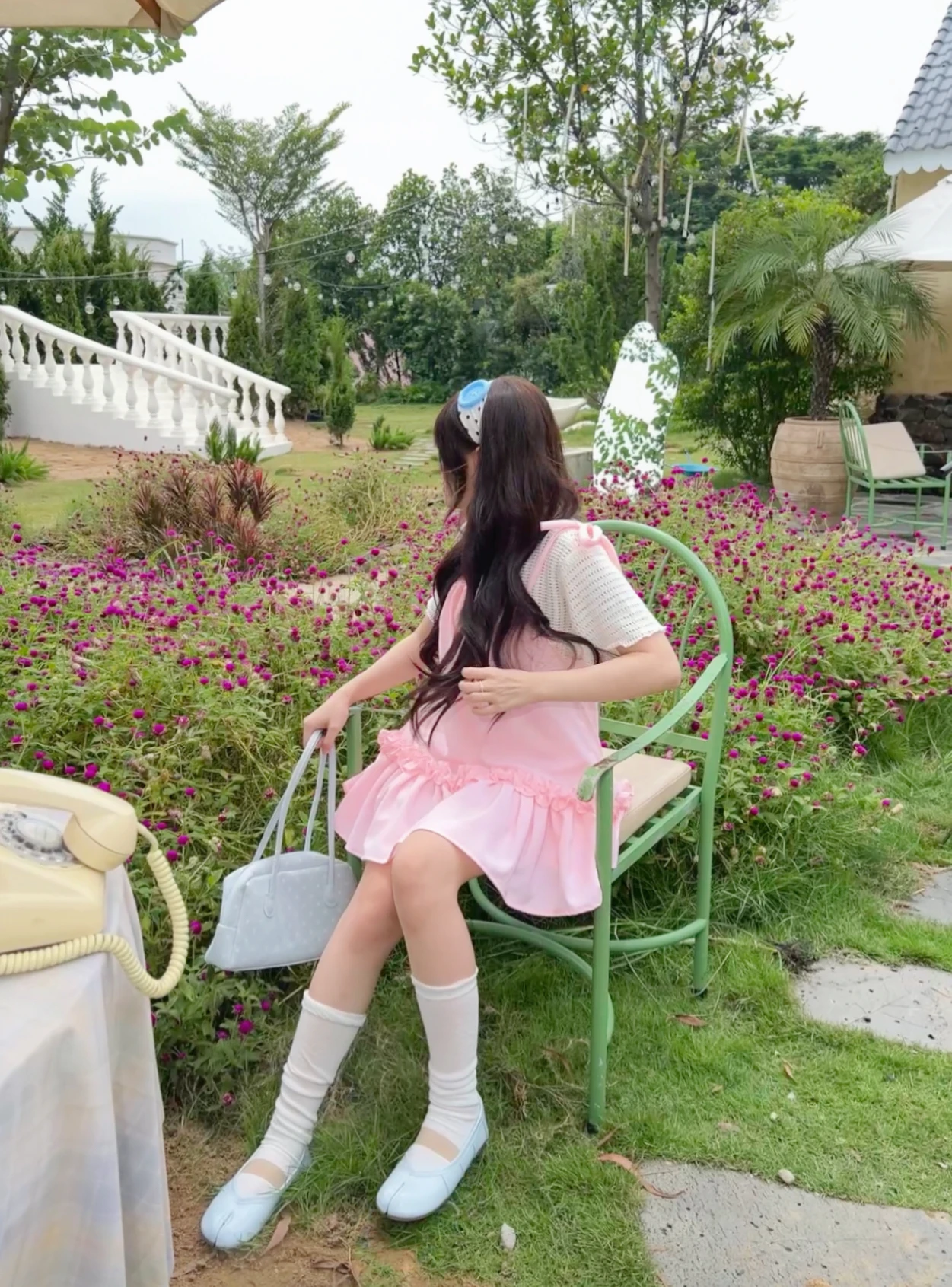 Set babydoll áo thun lưới + yếm hồng